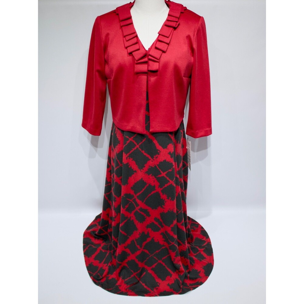 NWT Julian Taylor Washable 2-Piece Red Dress & Ruffled Blazer Outfit Women 10